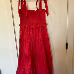 Light Red Sleeveless Midi Dress with ties
